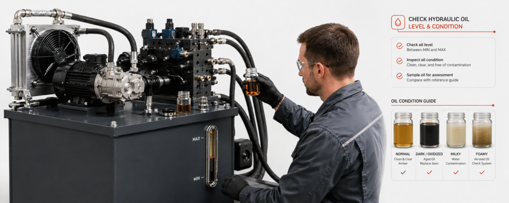 Check Hydraulic Oil Level and Condition