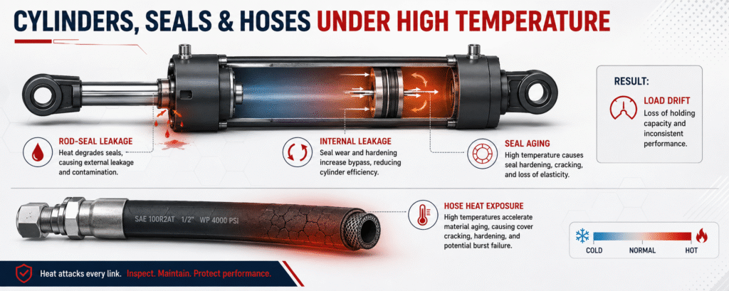 Cylinders, Seals, and Hoses Show Leakage and Material Aging