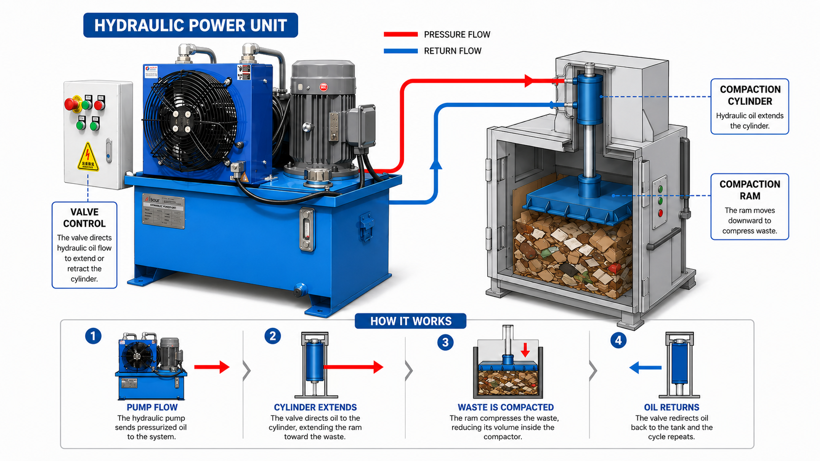 How a Hydraulic Power Unit Works in a Waste Compactor