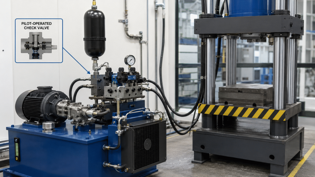 Hydraulic Station pressure holding and pump unloading control